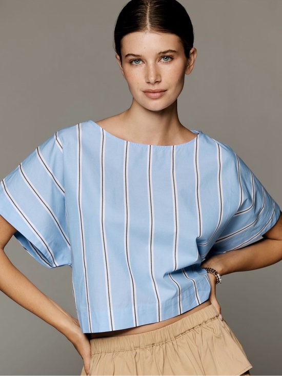 Maeve Tops - Anthropologie Maeve Blue and Cream Striped Boxy Crop Top
